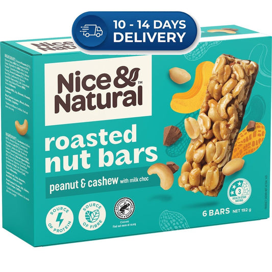 Approaching or Just Over Best Before Date : Nice & Natural Nut Bars Peanut & Cashew with  Milk Choc (6pk) 192g -(Extended Dispatch)