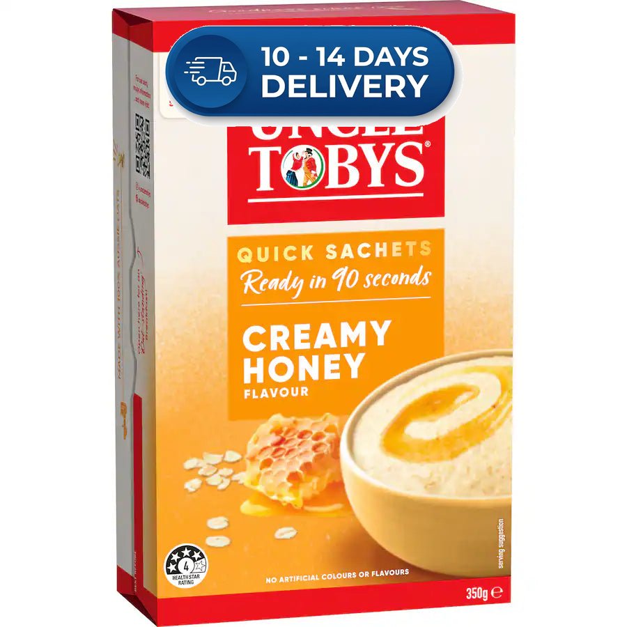 Approaching or Just Over Best Before Date – Uncle Tobys Oats Quick Sachets Creamy Honey 350g -(Extended Dispatch)