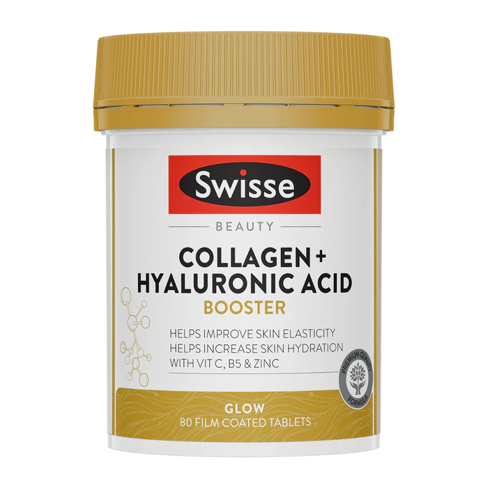 Swisse Beauty Collagen + Hyaluronic Acid Booster Supports Glowing Skin 80 Tablets