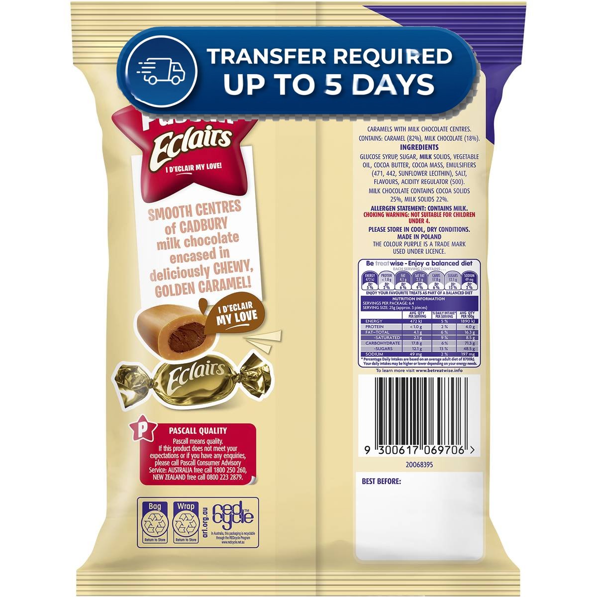 Cadbury pascall eclairs chocolate lollies 160g -(Extended Dispatch)