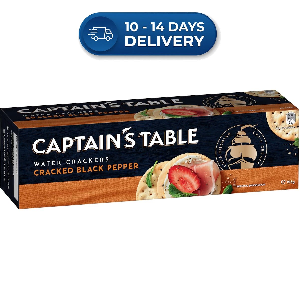 Captain's Table Water Crackers Cracked Black Pepper 125g -(Extended Dispatch)