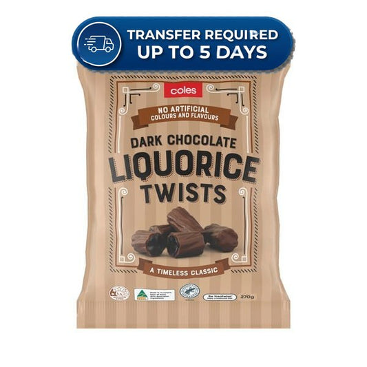 Coles Dark Chocolate Coated Liquorice 270g -(Extended Dispatch)