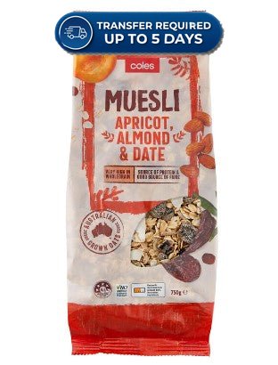 Coles Cereal Muesli Apricot, Almond & Date 750g -(Extended Dispatch)