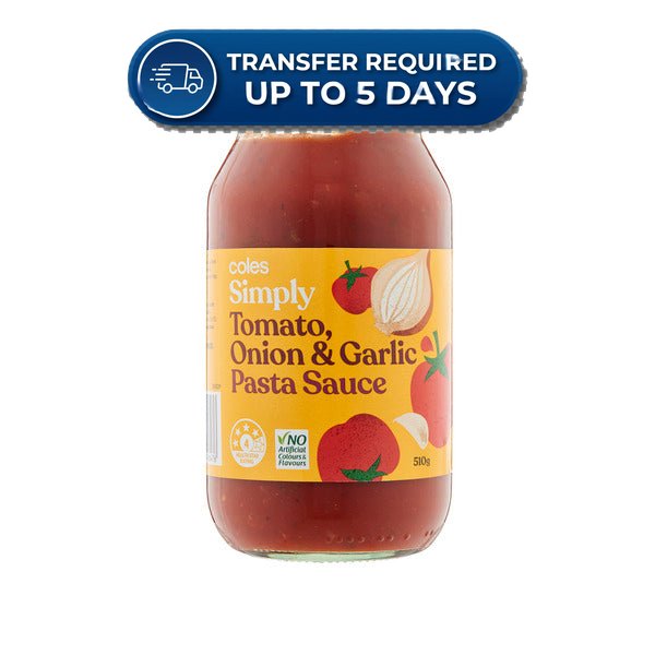 Coles Pasta Sauce Simply Tomato, Onion & Garlic 510g -(Extended Dispatch)