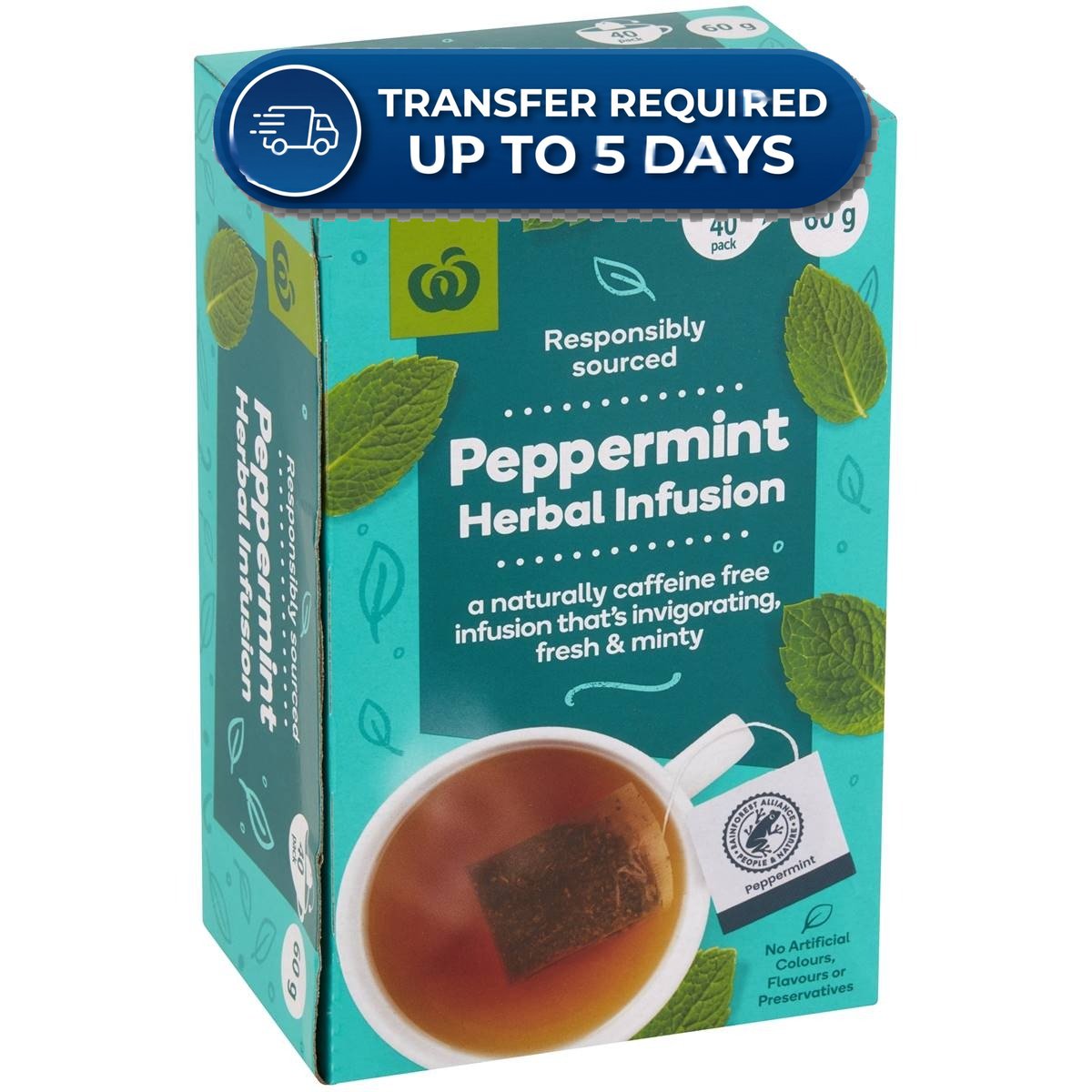 Woolworths Tea Herbal Infusion Peppermint (40pk) 60g -(Extended Dispatch)