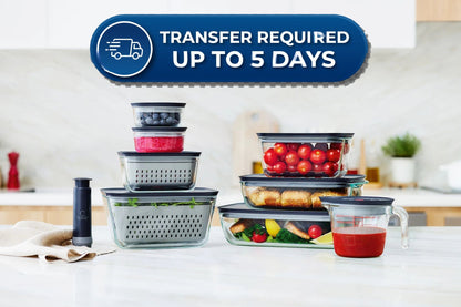 Curtis Stone Glass Container - 2.3L Large glass container with lid, basket and divider -(Extended Dispatch)