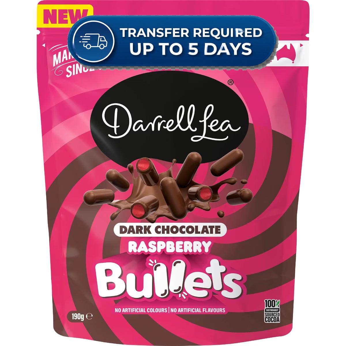Darrell Lea Raspberry Bullets Dark Chocolate 190g -(Extended Dispatch)