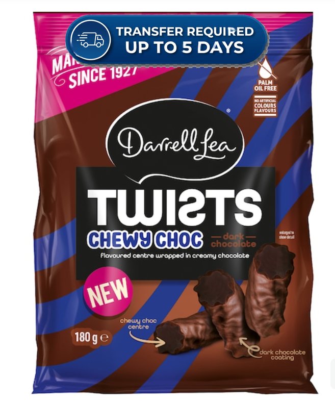 Darrell Lea Twists Chewy Dark Chocolate 180g -(Extended Dispatch)