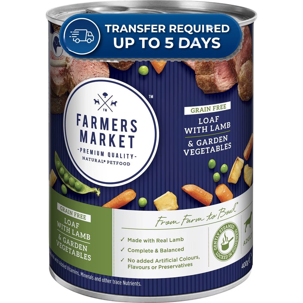 Farmers Market Grain Free Loaf With Lamb & Veg Wet Dog Food 400g -(Extended Dispatch)