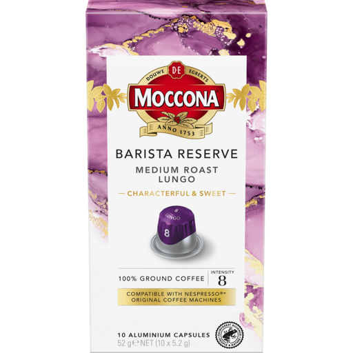 Moccona Barista Reserve Coffee Pods Intensity 8 Medium Roast Lungo 10 pack