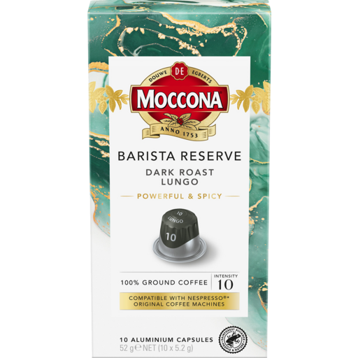 Moccona Barista Reserve Coffee Pods Intensity 10 Dark Roast Lungo 10 pack