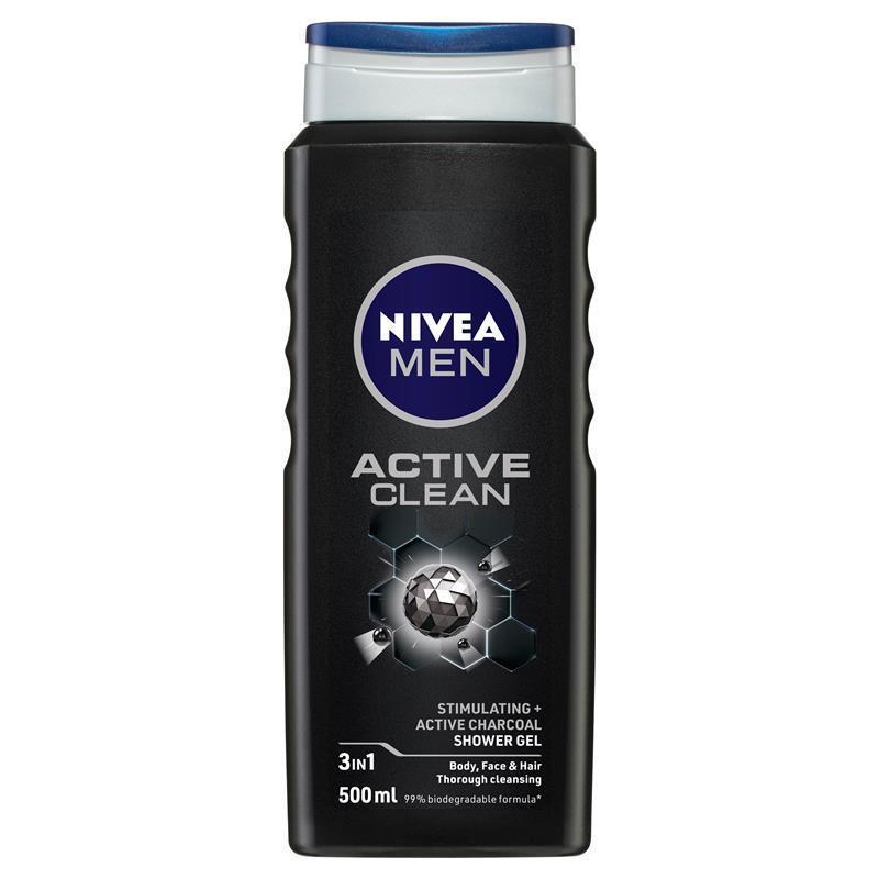 Nivea Men Active Clean 3 In 1 Shower Gel & Body Wash 500mL