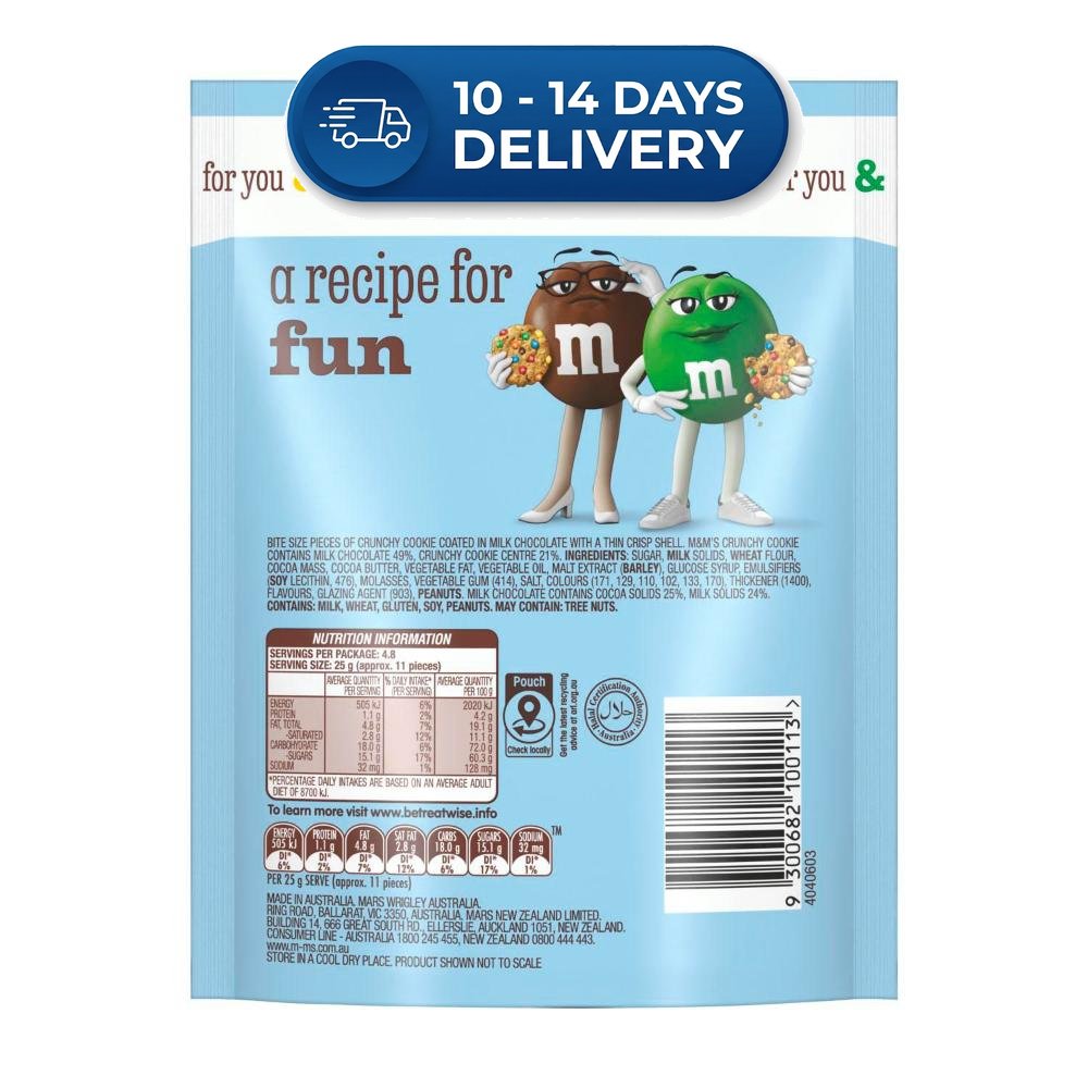 M&Ms Crunchy Cookie Milk Chocolate Snack Bag 120g -(Extended Dispatch)