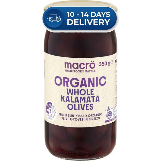 Macro organic olives whole greek kalamata 350g -(Extended Dispatch)
