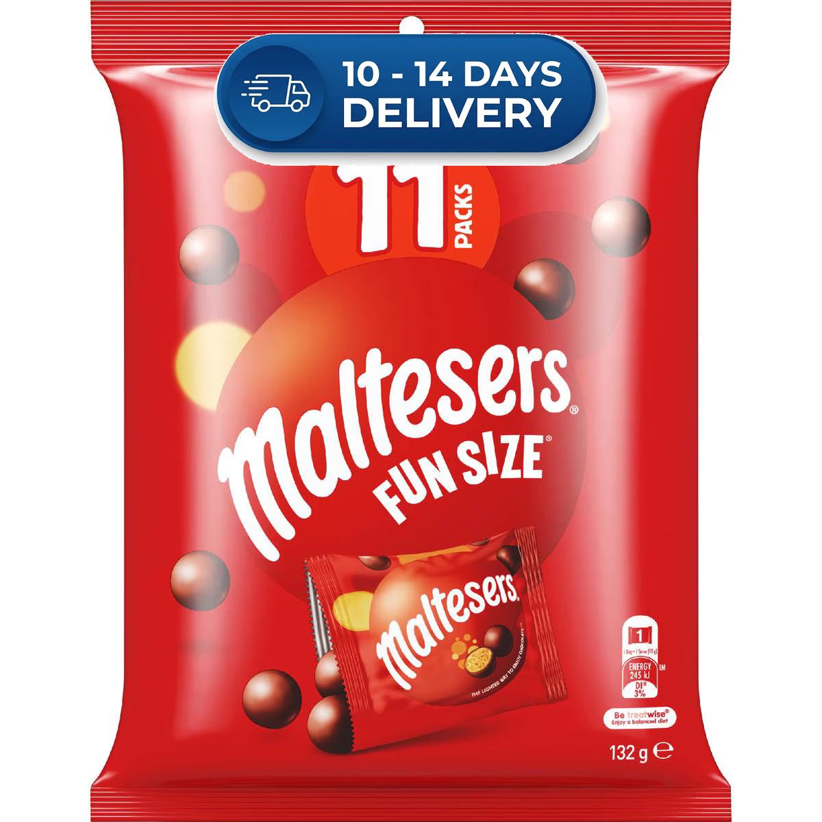 Maltesers Milk Chocolate Party Share Bag 11 Pieces 132g -(Extended Dispatch)