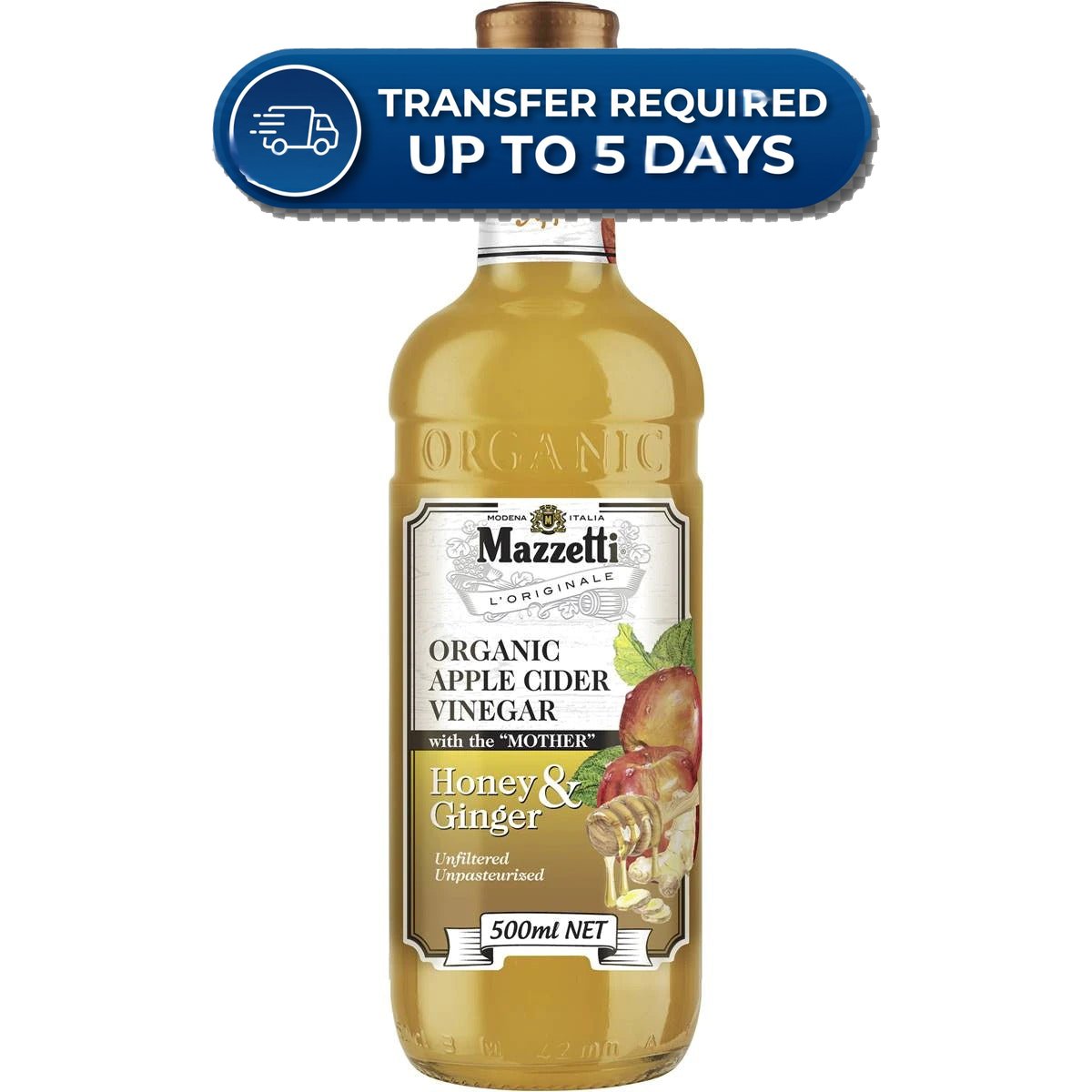 Mazzetti Organic Apple Cider Vinegar Honey & Ginger 500ml -(Extended Dispatch)