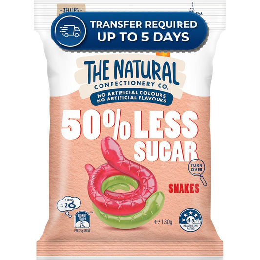Natural Confectionery Snakes 50% Less Sugar 130g -(Extended Dispatch)