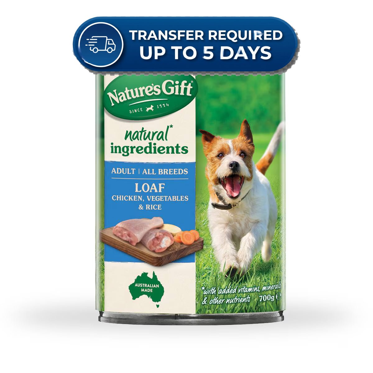 Nature's Gift Adult Wet Dog Food Loaf Chicken Vegetables & Rice 700g -(Extended Dispatch)