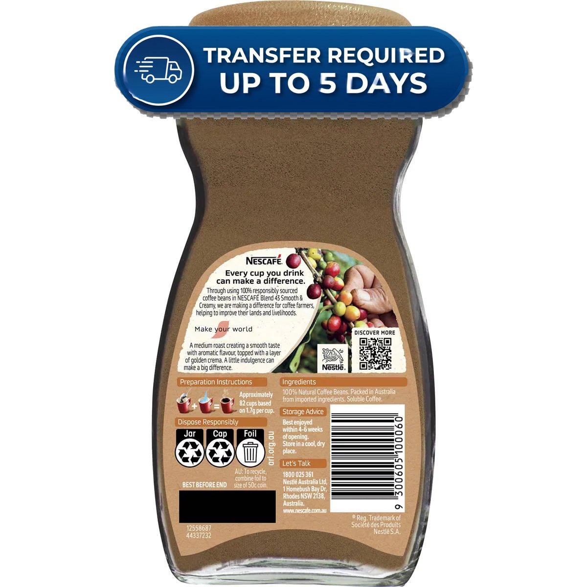 Nescafe Blend 43 Smooth & Creamy Instant Coffee | 140g -(Extended Dispatch)