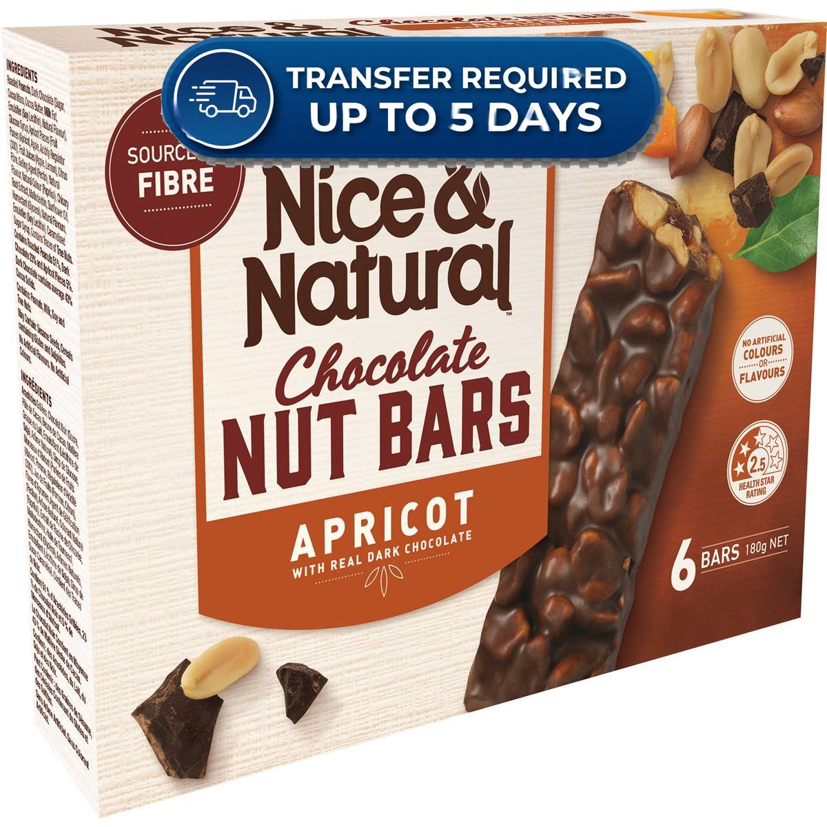 Nice & Natural Nut Bars Apricot with Dark Choc Multipack Snacks 6 Pack 180g -(Extended Dispatch)
