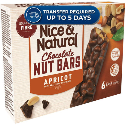 Nice & Natural Nut Bars Apricot with Dark Choc Multipack Snacks 6 Pack 180g -(Extended Dispatch)