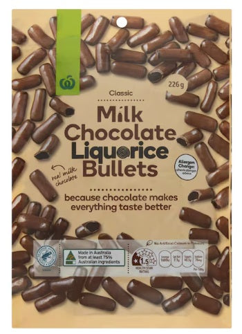 Woolworths Chocolate Liqourice Bullets 200g