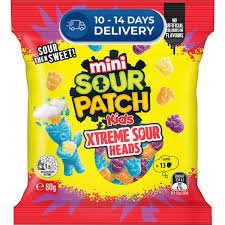 Sour Patch Kids Mini Xtreme Sour Heads Lollies 80g -(Extended Dispatch)