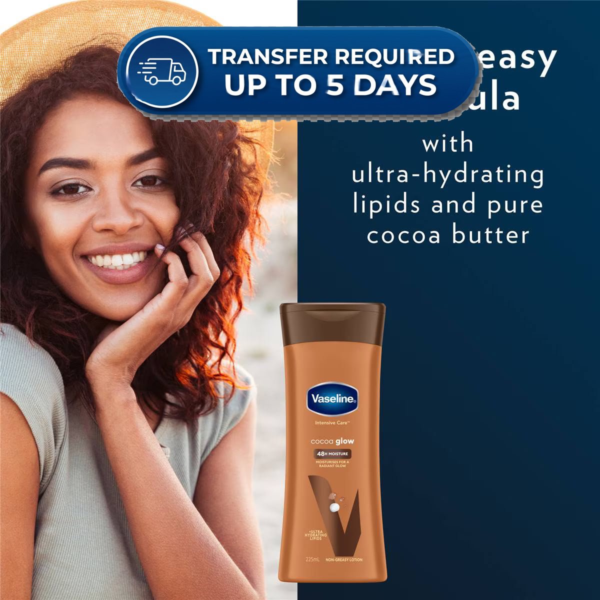 Vaseline intensive care cocoa glow moisturising lotion 225ml -(Extended Dispatch)