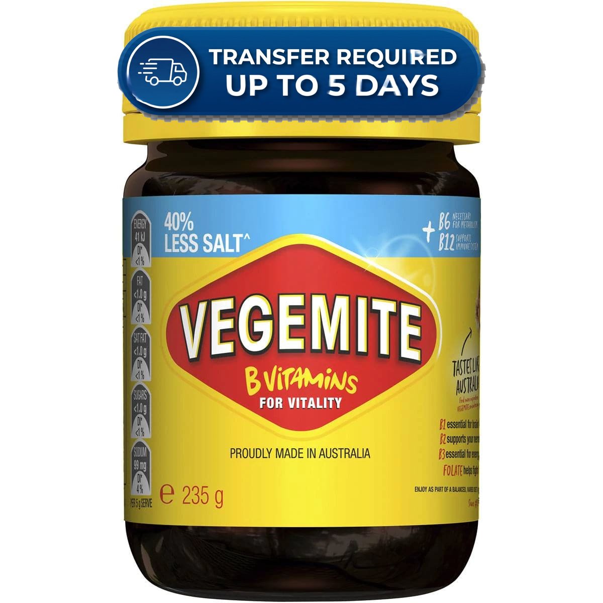 Vegemite 40% Less Salt 235g -(Extended Dispatch)