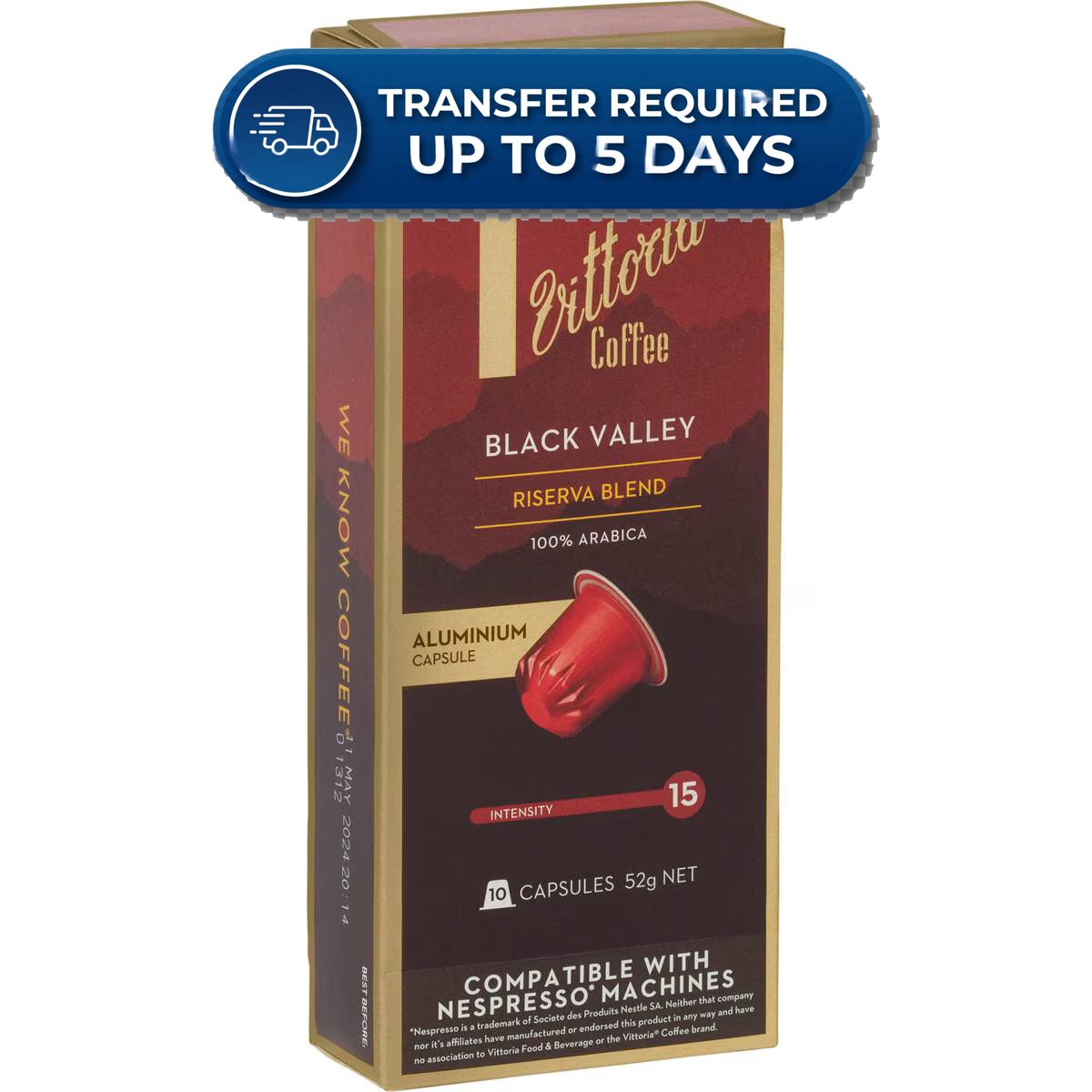 Vittoria Black Valley Nespresso Compatible Coffee Capsules 10 pack 52g -(Extended Dispatch)