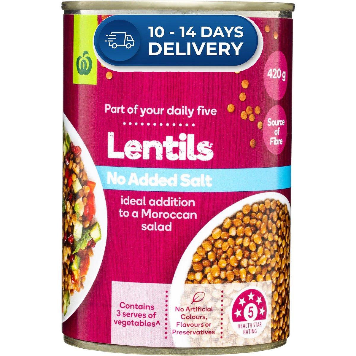 Woolworths Beans Lentils  No Added Salt 420g -(Extended Dispatch)