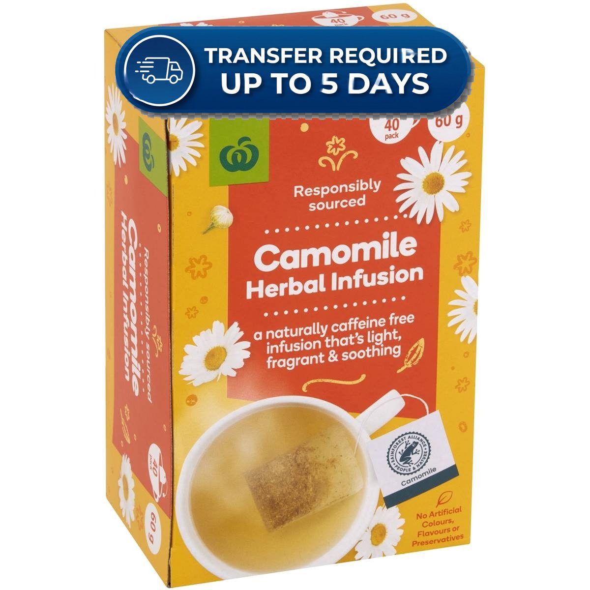 Woolworths Tea Herbal Infusion Camomile (40pk) 60g -(Extended Dispatch)