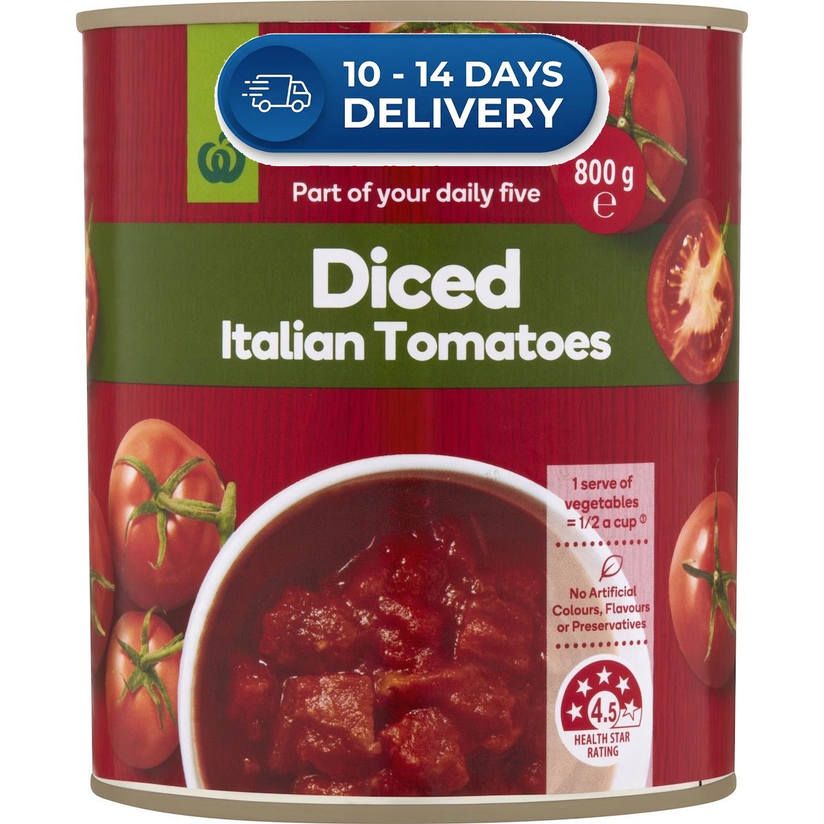 Woolworths Diced Italian Tomatoes 800g -(Extended Dispatch)