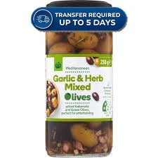 Woolworths Garlic & Herb Mixed Mediterranean Olives 230g -(Extended Dispatch)