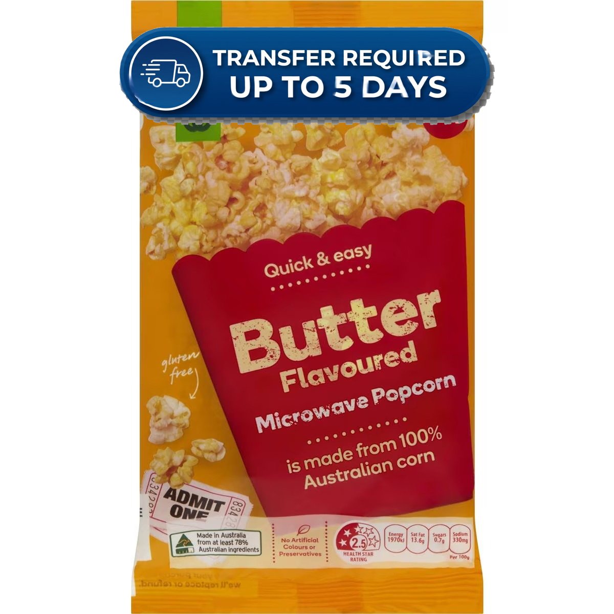 Woolworths Microwave Popcorn Butter 100g -(Extended Dispatch)