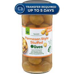 Woolworths Parmesan Stuffed Mediterranean Olives 230g -(Extended Dispatch)