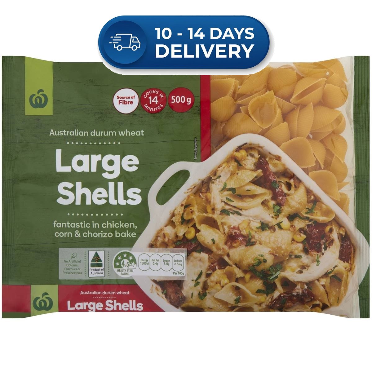 Woolworths Pasta Large Shells 500g -(Extended Dispatch)
