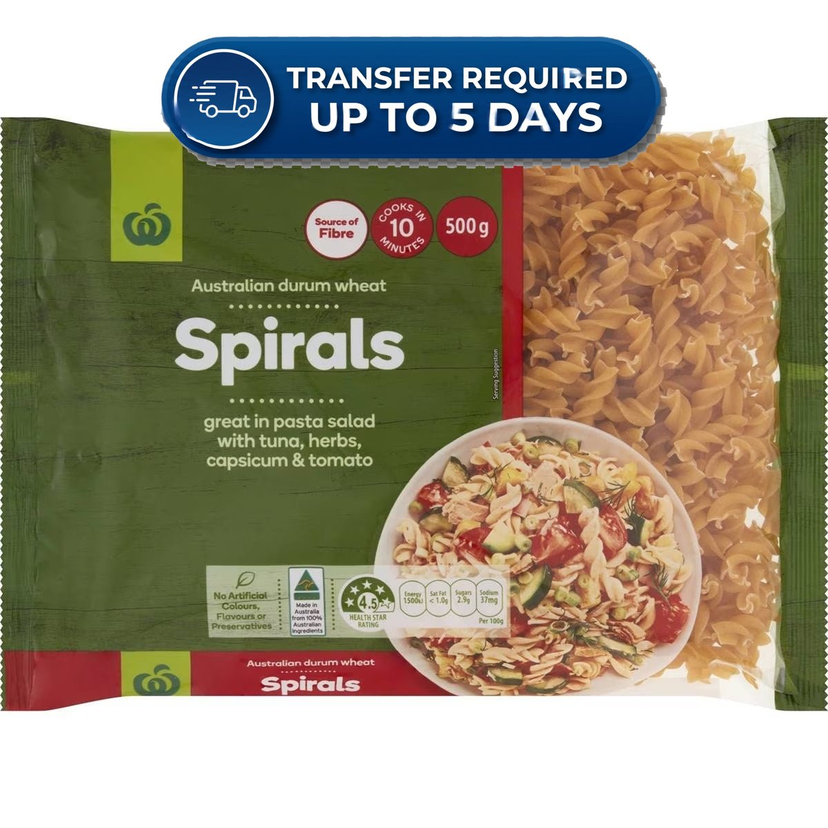 Woolworths Pasta Spirals 500g -(Extended Dispatch)