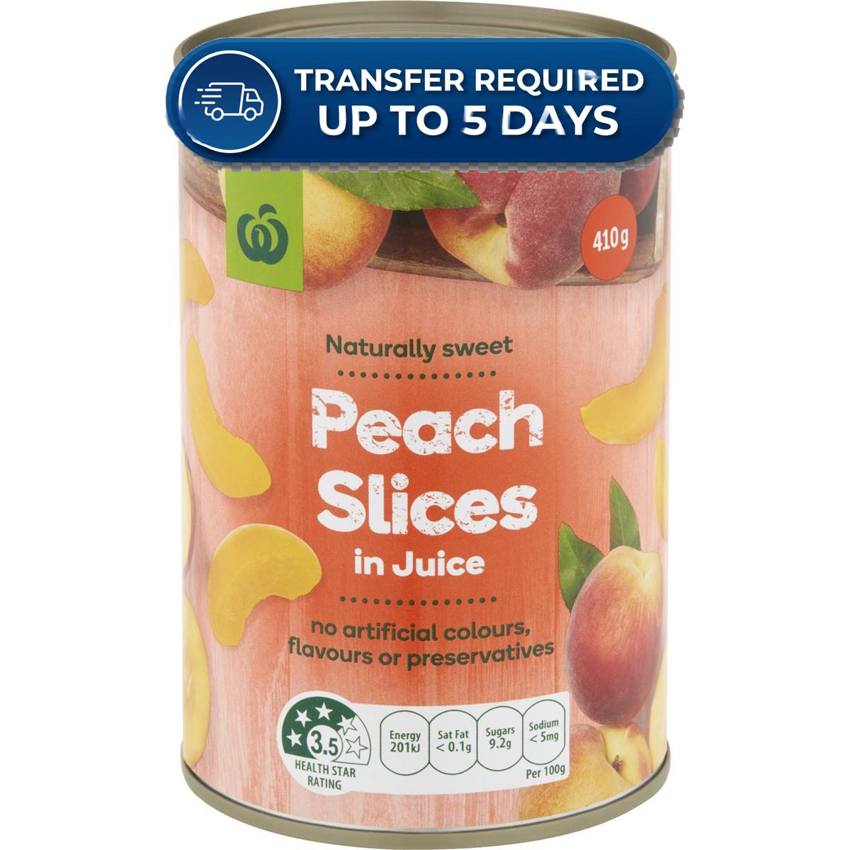 Woolworths Fruit Peach Slices in Juice 410g -(Extended Dispatch)