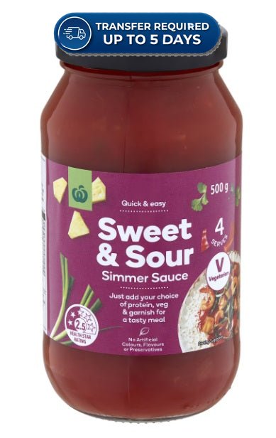 Woolworths Sweet & Sour Simmer Sauce 500g -(Extended Dispatch)
